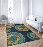 Contemporary blue floral patterned rug.
